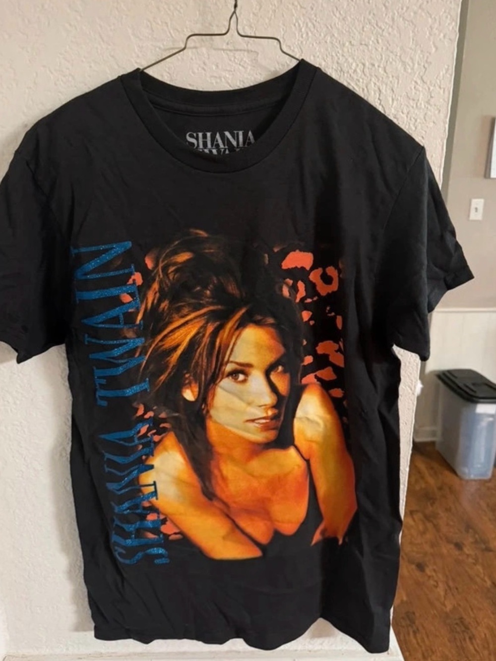 Shania Black Short Sleeve Graphic Tee with Orange Portrait